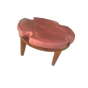 Vintage Pink Tufted Footstool Ottoman Faux Leather 70/80s Stackable MCM Eclectic